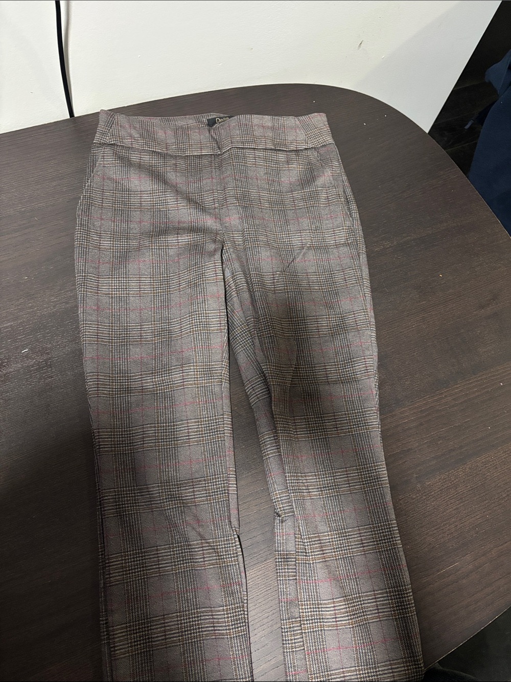 Men's Plaid Dress Pants - Gray with Subtle Red Windowpane